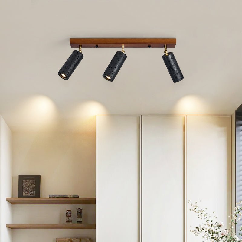 Walnut Wood and Black Travertine Ceiling Spot Light, 3 or 4 Light