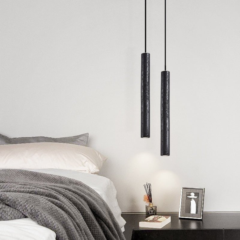 Volkan Black Travertine Tube Pendant Light – Modern Architectural Hanging Lamp