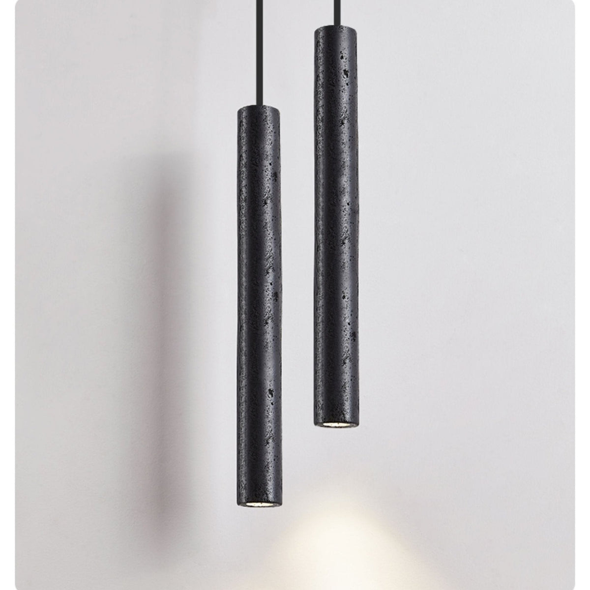 Volkan Black Travertine Tube Pendant Light – Modern Architectural Hanging Lamp