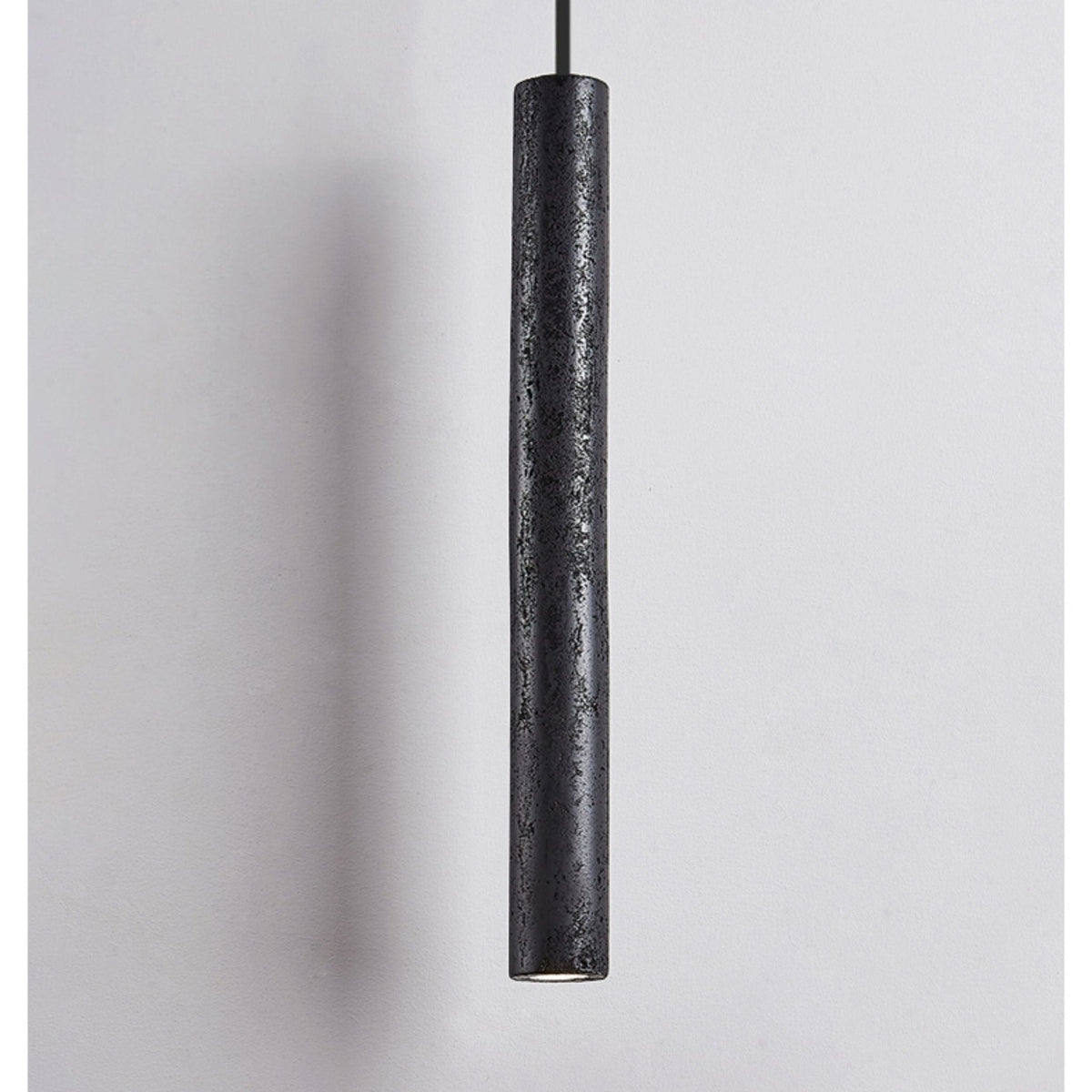 Volkan Black Travertine Tube Pendant Light – Modern Architectural Hanging Lamp