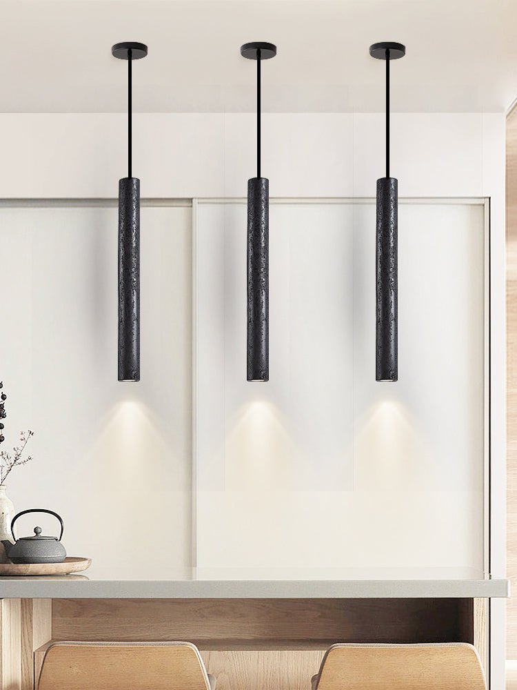 Volkan Black Travertine Tube Pendant Light – Modern Architectural Hanging Lamp
