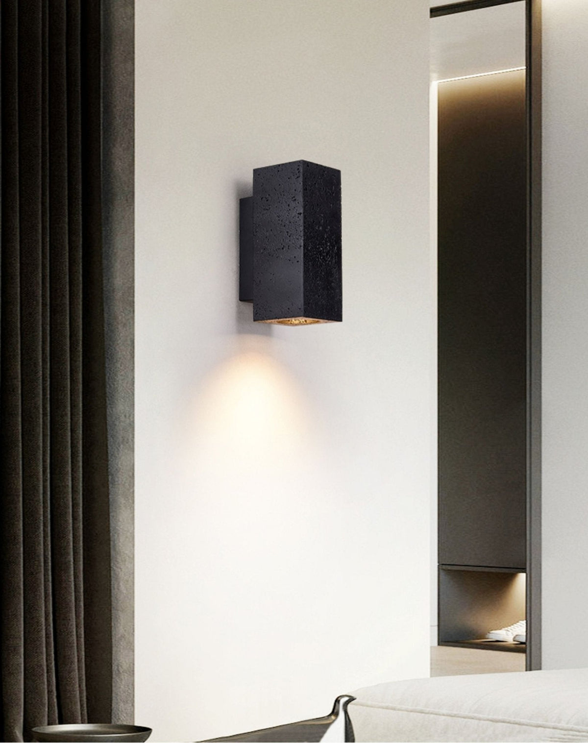 Volkris Black Travertine Wall Sconce — Modern Stone Architectural Lighting