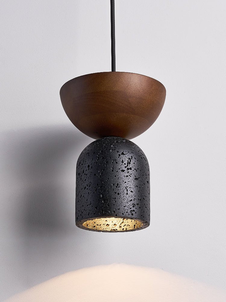 Volterra Echo Pendant Light in Black Travertine and Walnut