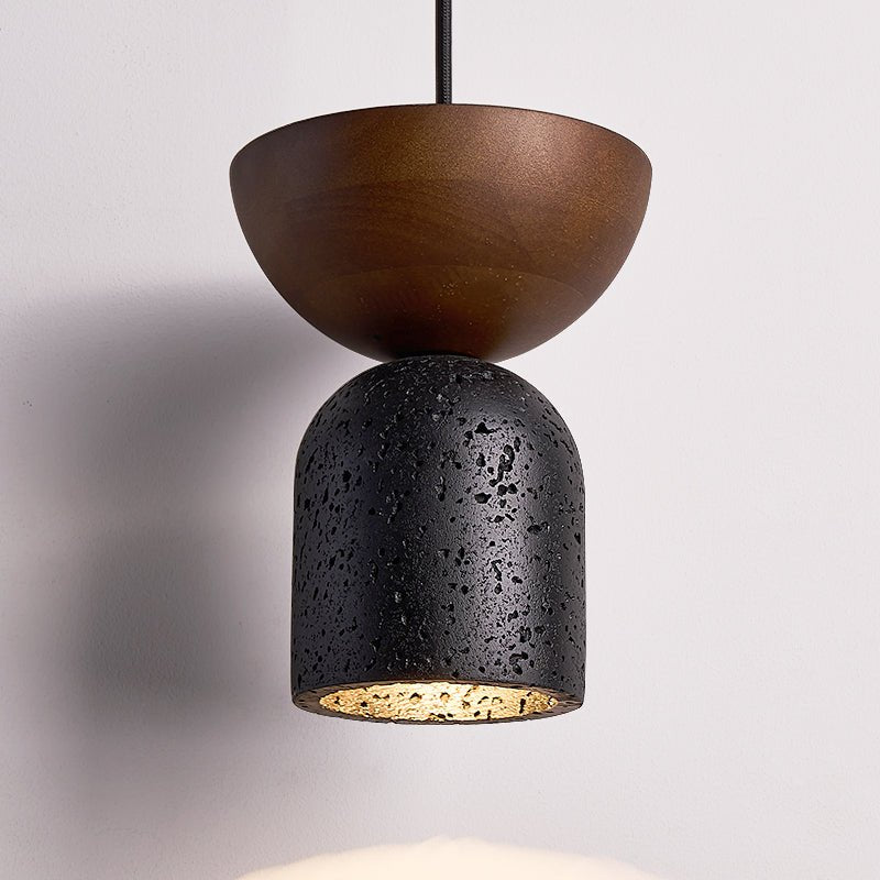 Volterra Echo Pendant Light in Black Travertine and Walnut