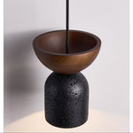 Volterra Echo Pendant Light in Black Travertine and Walnut