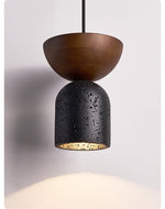 Volterra Echo Pendant Light in Black Travertine and Walnut