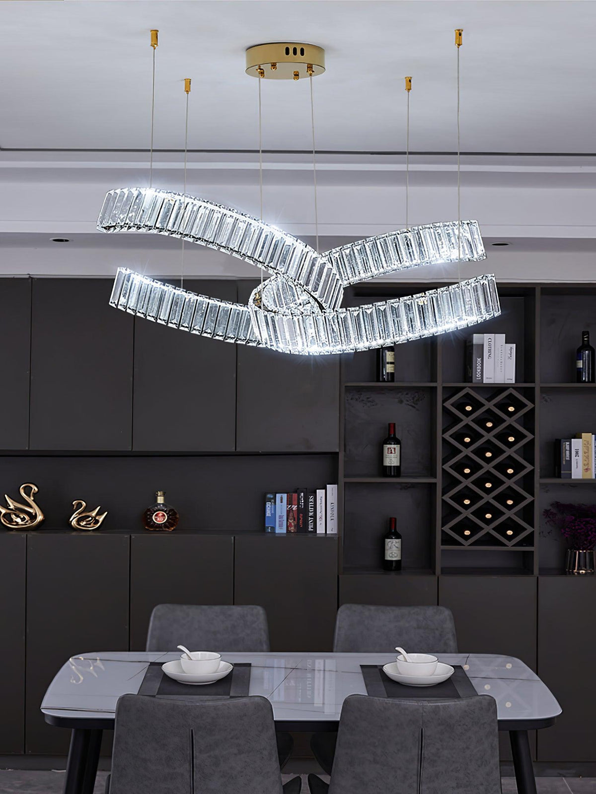 Vortex Crystal Chandelier in Gold Finish for Modern Interiors