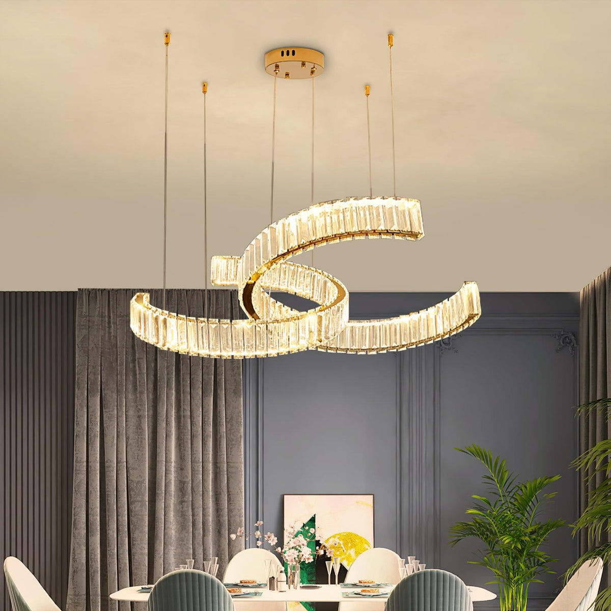 Vortex Crystal Chandelier in Gold Finish for Modern Interiors