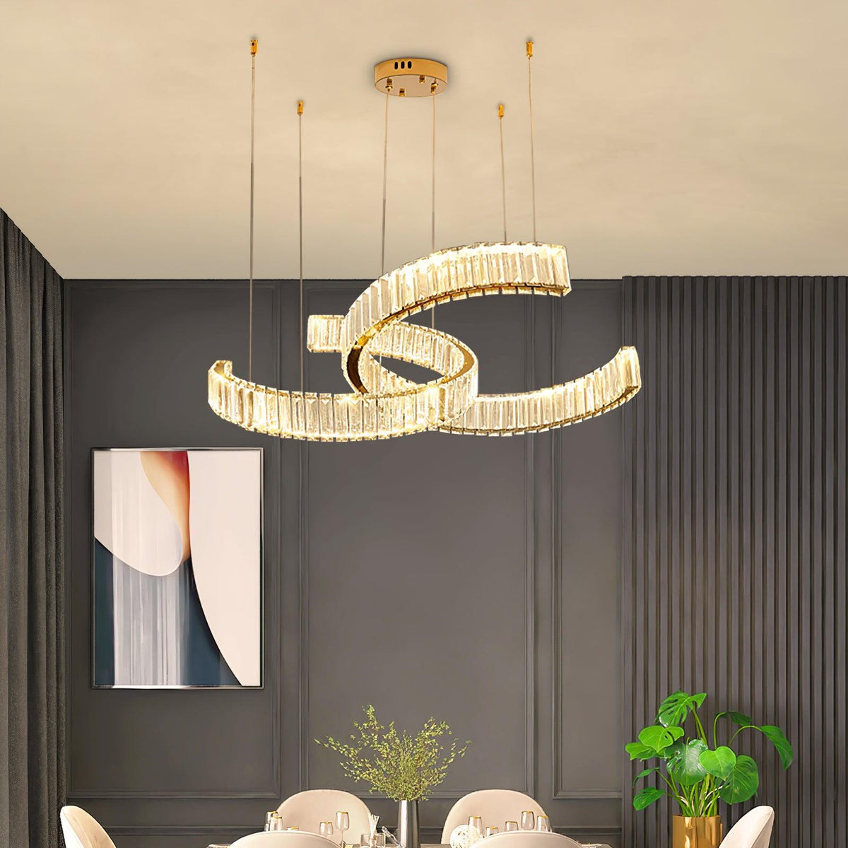 Vortex Crystal Chandelier in Gold Finish for Modern Interiors