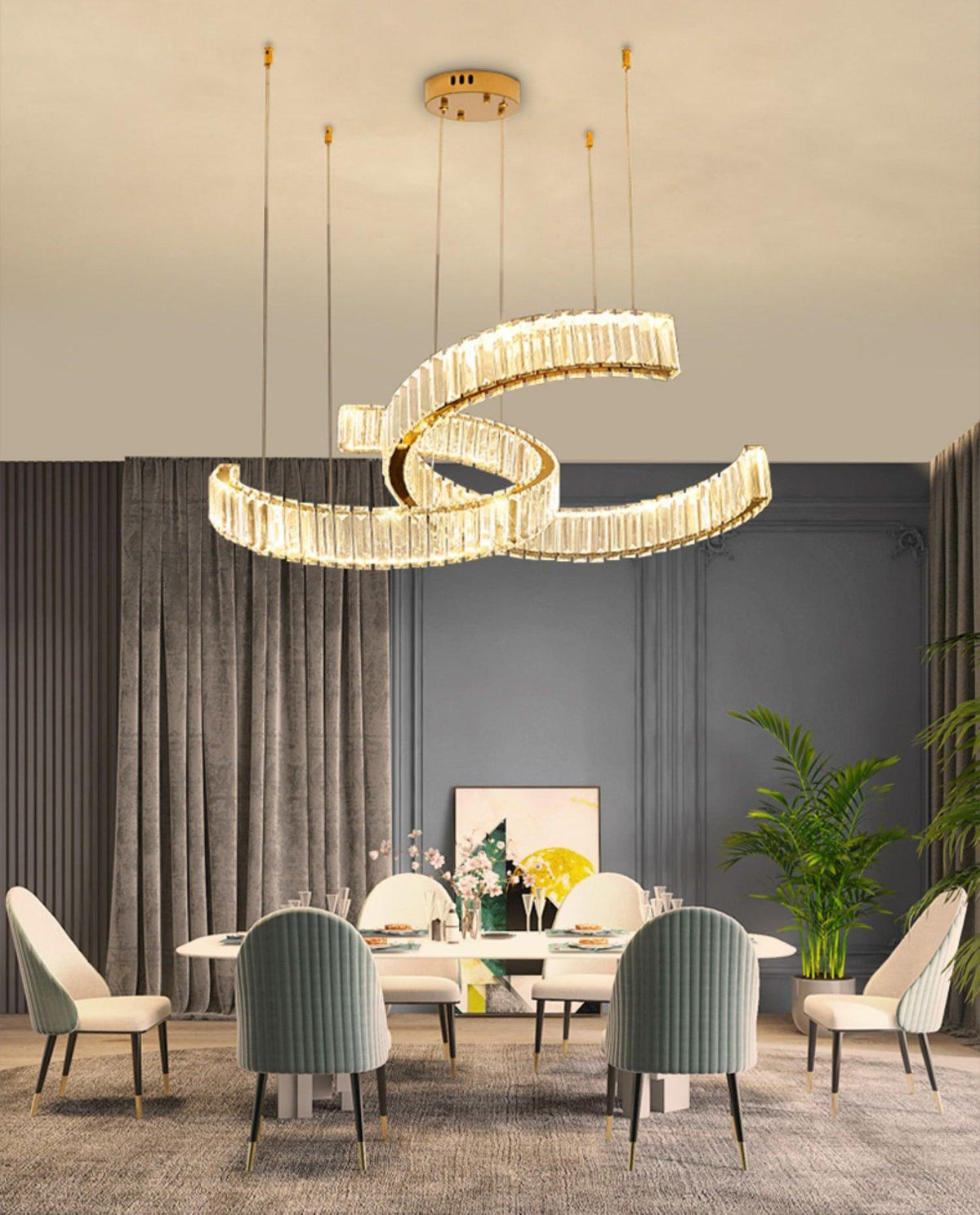 Vortex Crystal Chandelier in Gold Finish for Modern Interiors