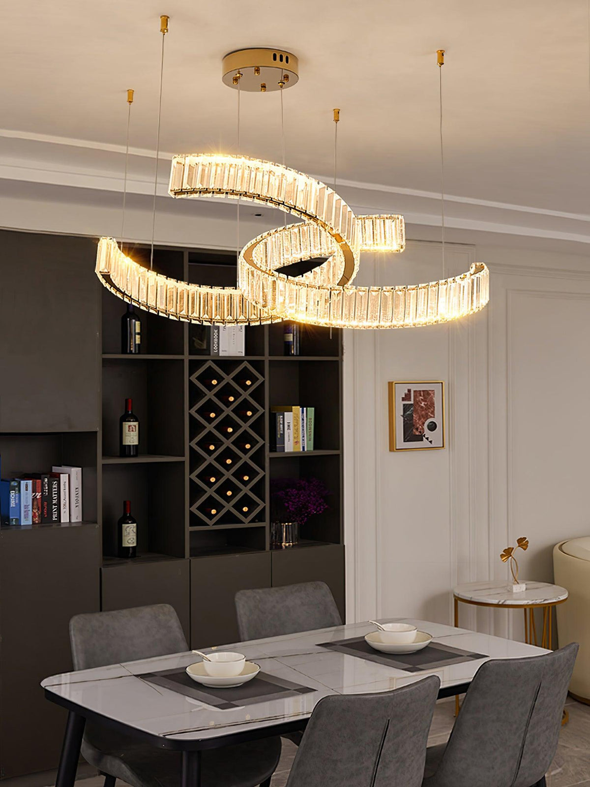 Vortex Crystal Chandelier in Gold Finish for Modern Interiors