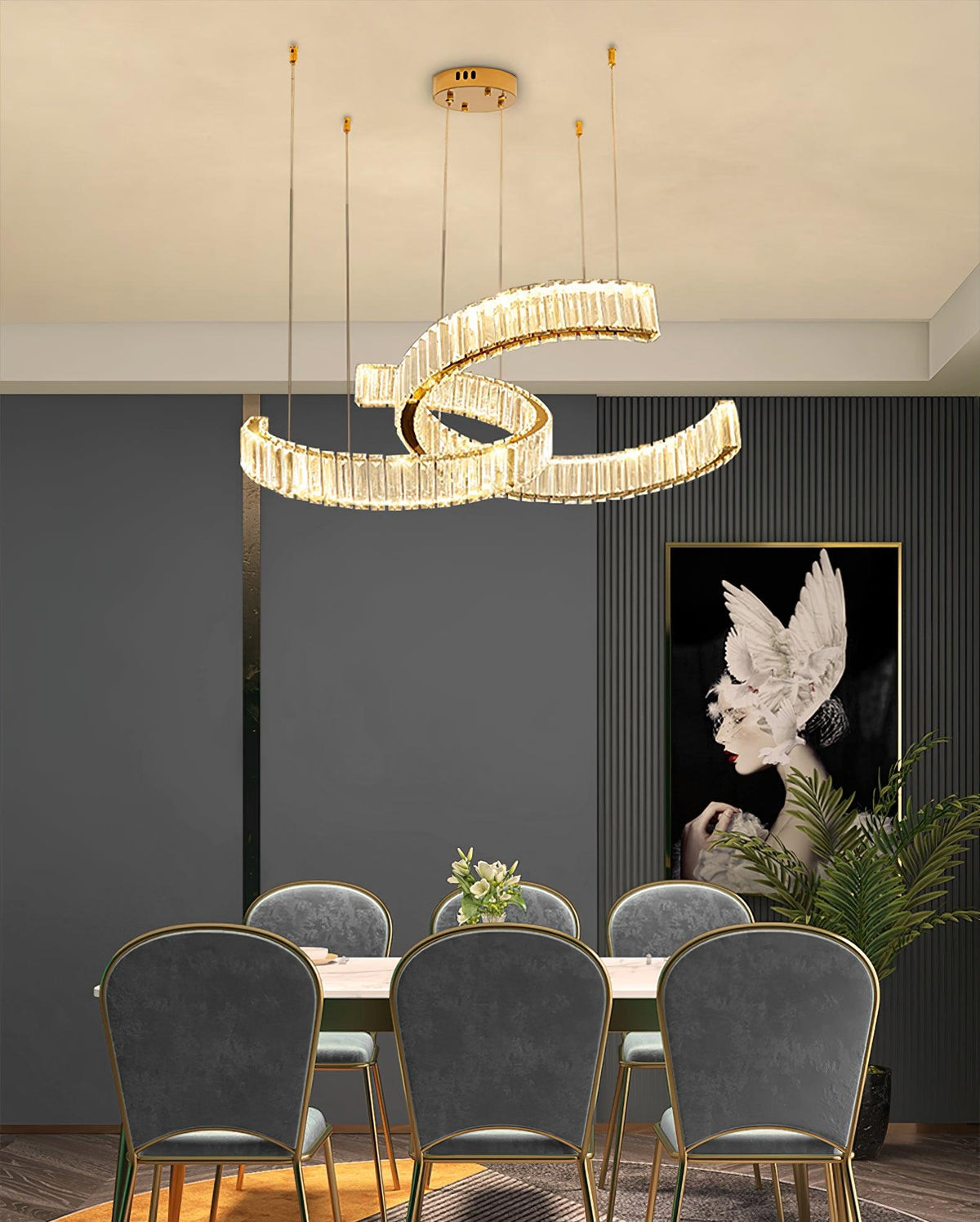 Vortex Crystal Chandelier in Gold Finish for Modern Interiors