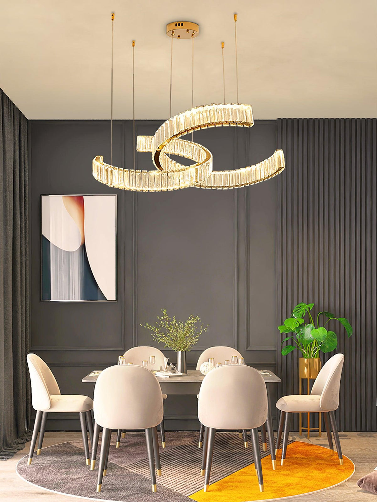 Vortex Crystal Chandelier in Gold Finish for Modern Interiors