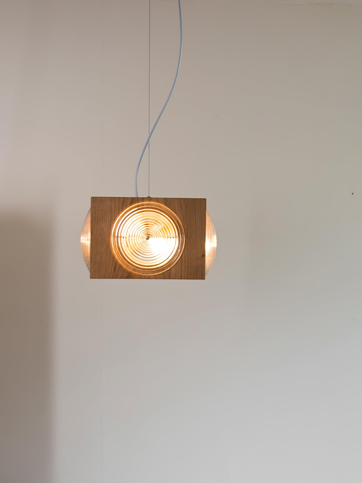 Vintage Camera Pendant Light in Cherry Wood with Glass Lens