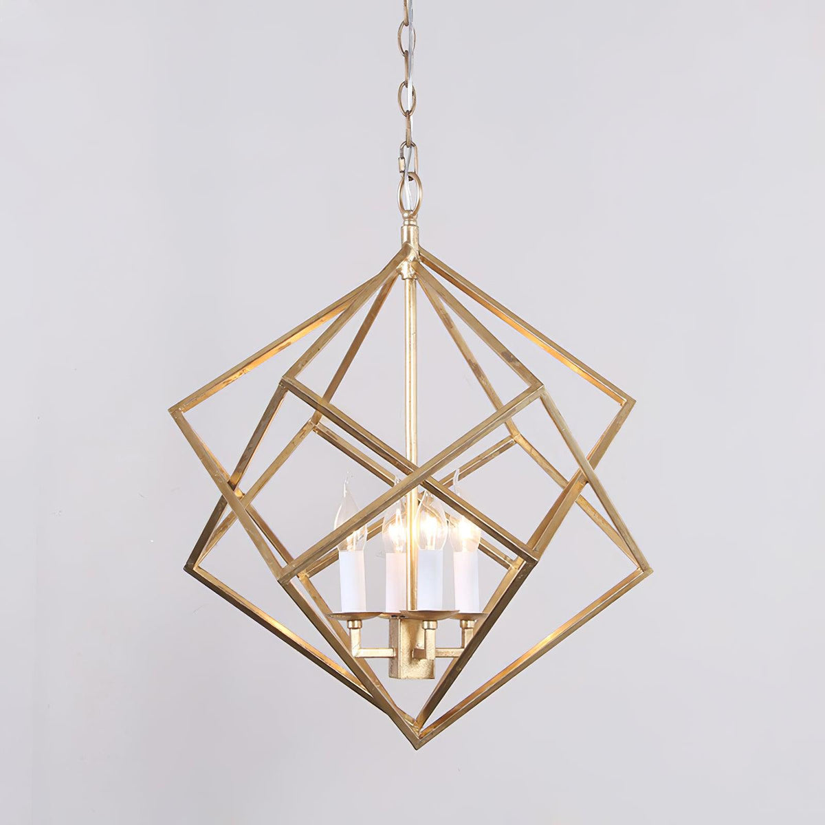 Voss Brass Geometric Pendant Light – Modern Cube Chandelier
