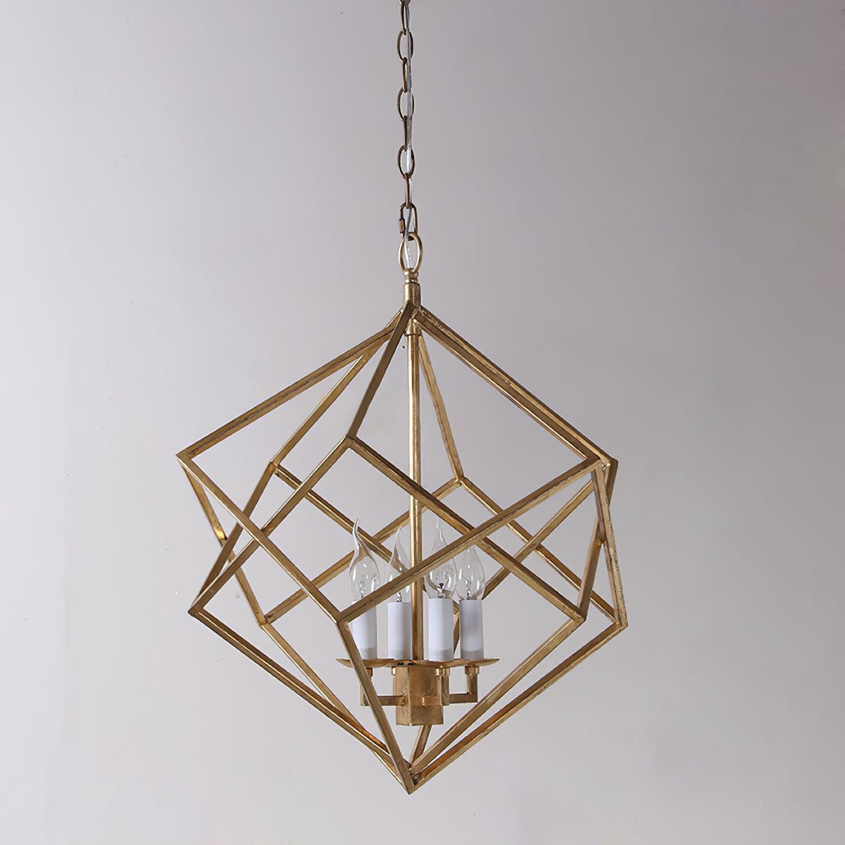 Voss Brass Geometric Pendant Light – Modern Cube Chandelier