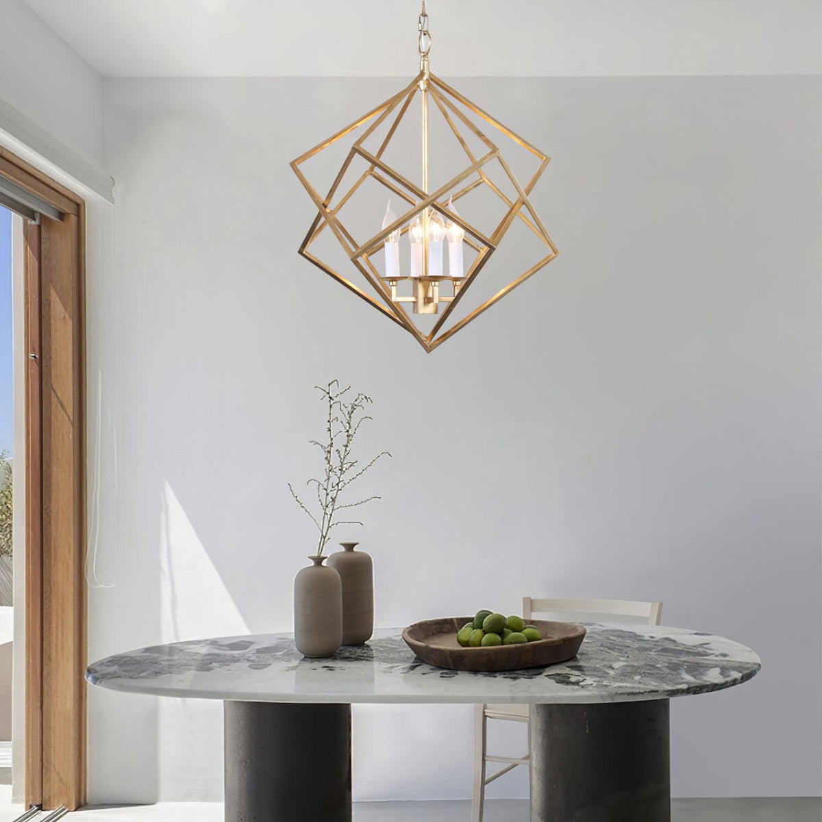 Voss Brass Geometric Pendant Light – Modern Cube Chandelier