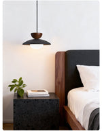 Vulca Dome Pendant Light in Black Travertine and Walnut