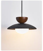 Vulca Dome Pendant Light in Black Travertine and Walnut