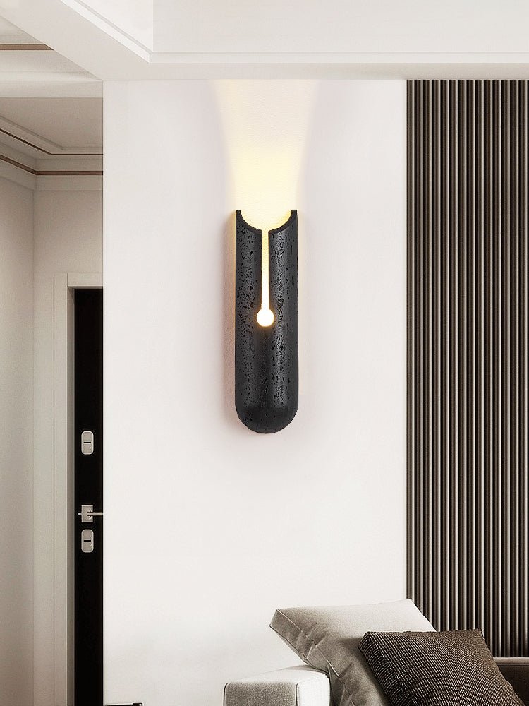 Vulca Split Stone Wall Sconce in Black Travertine