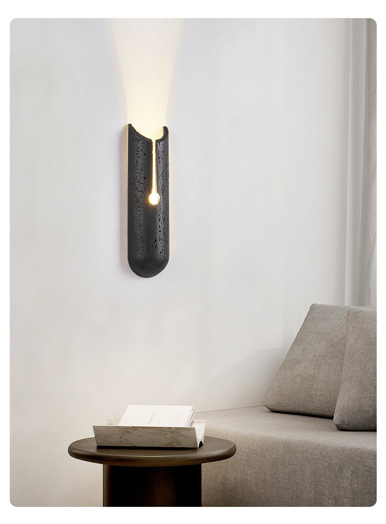 Vulca Split Stone Wall Sconce in Black Travertine