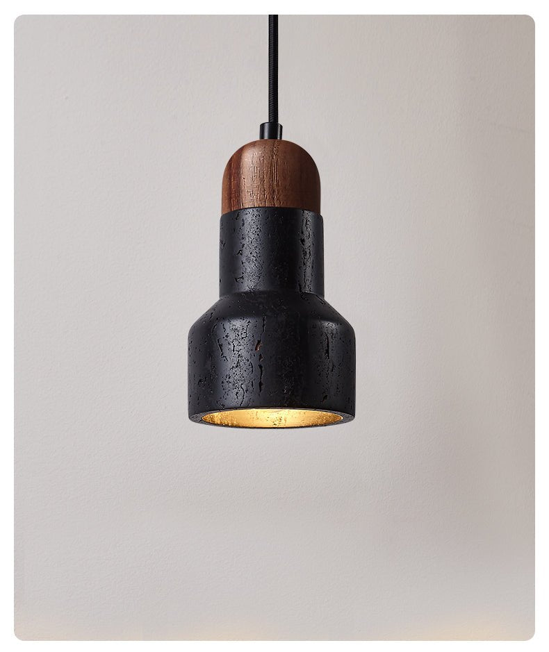 Vulcan Stone Pendant Light – Hand-Carved Travertine & Walnut