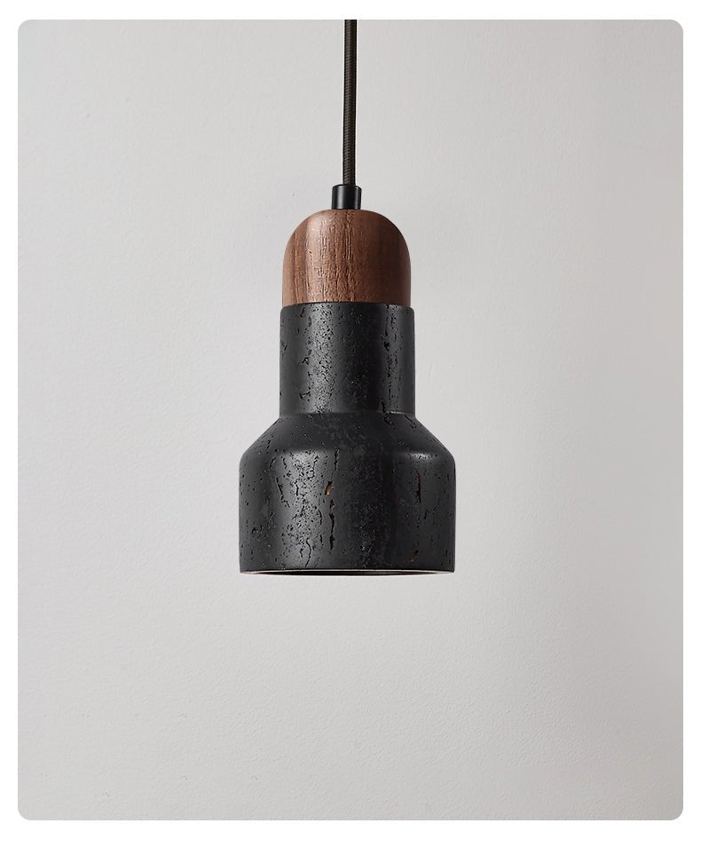 Vulcan Stone Pendant Light – Hand-Carved Travertine & Walnut