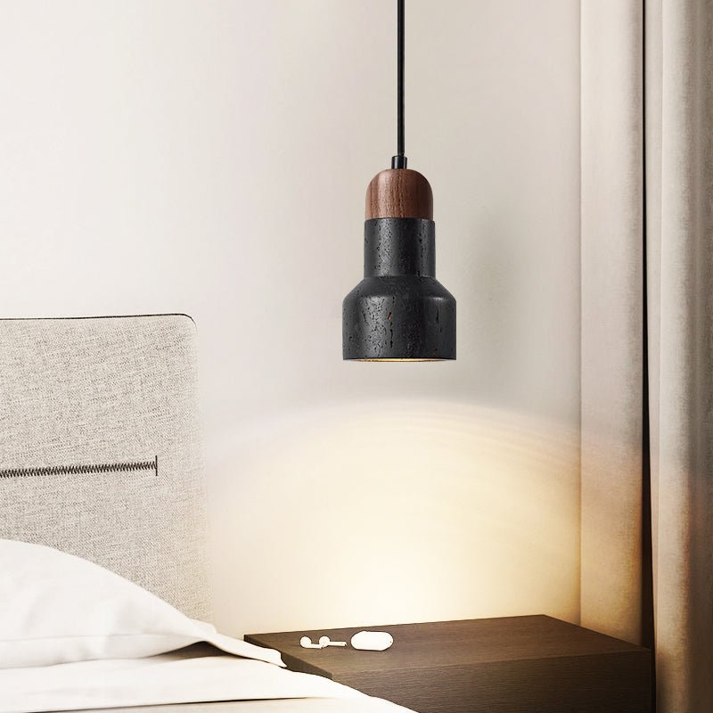 Vulcan Stone Pendant Light – Hand-Carved Travertine & Walnut