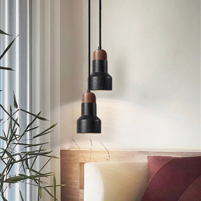 Vulcan Stone Pendant Light – Hand-Carved Travertine & Walnut
