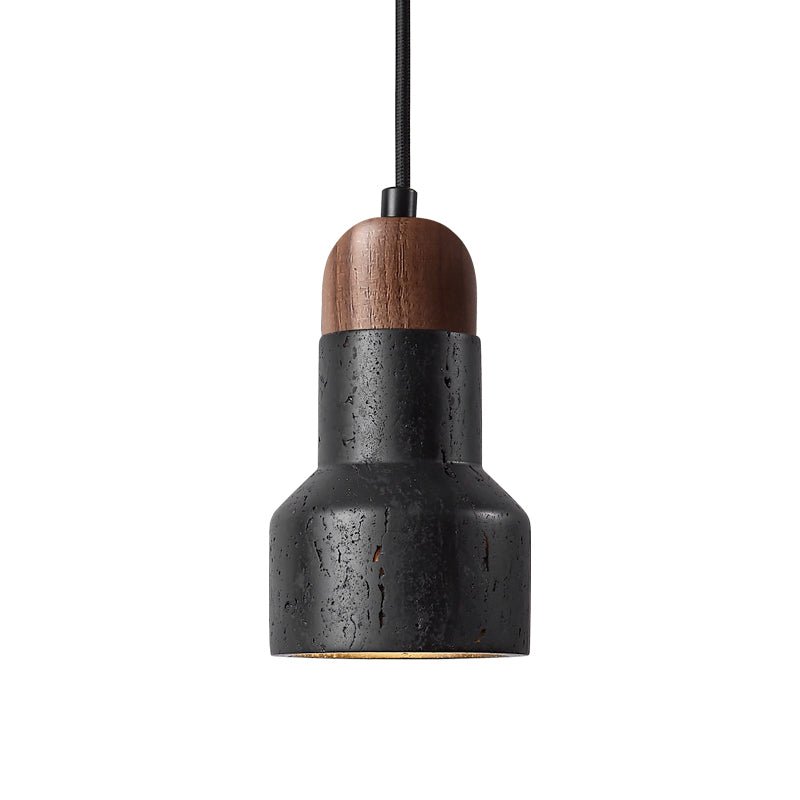 Vulcan Stone Pendant Light – Hand-Carved Travertine & Walnut