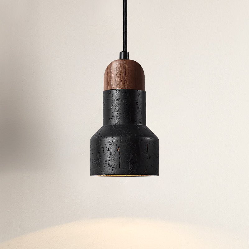 Vulcan Stone Pendant Light – Hand-Carved Travertine & Walnut