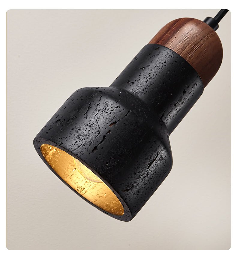 Vulcan Stone Pendant Light – Hand-Carved Travertine & Walnut