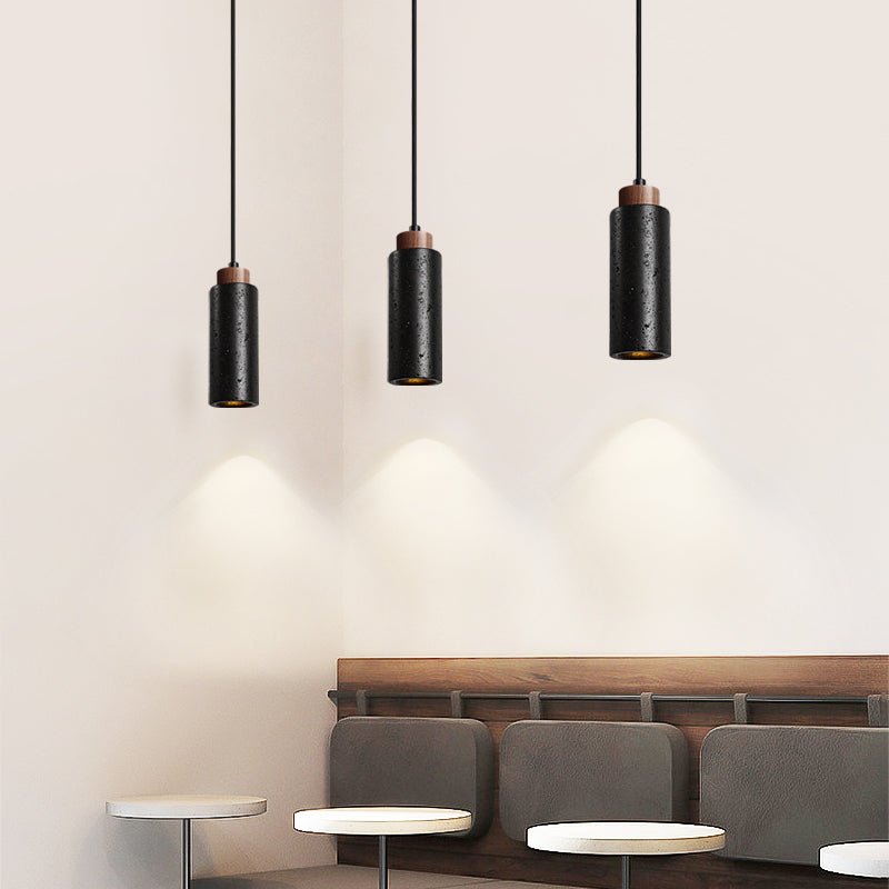 Vulcan Mini Pendant Light in Black Travertine and Walnut