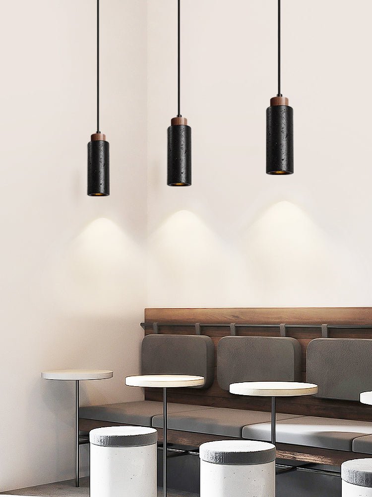 Vulcan Mini Pendant Light in Black Travertine and Walnut