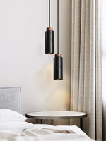 Vulcan Mini Pendant Light in Black Travertine and Walnut