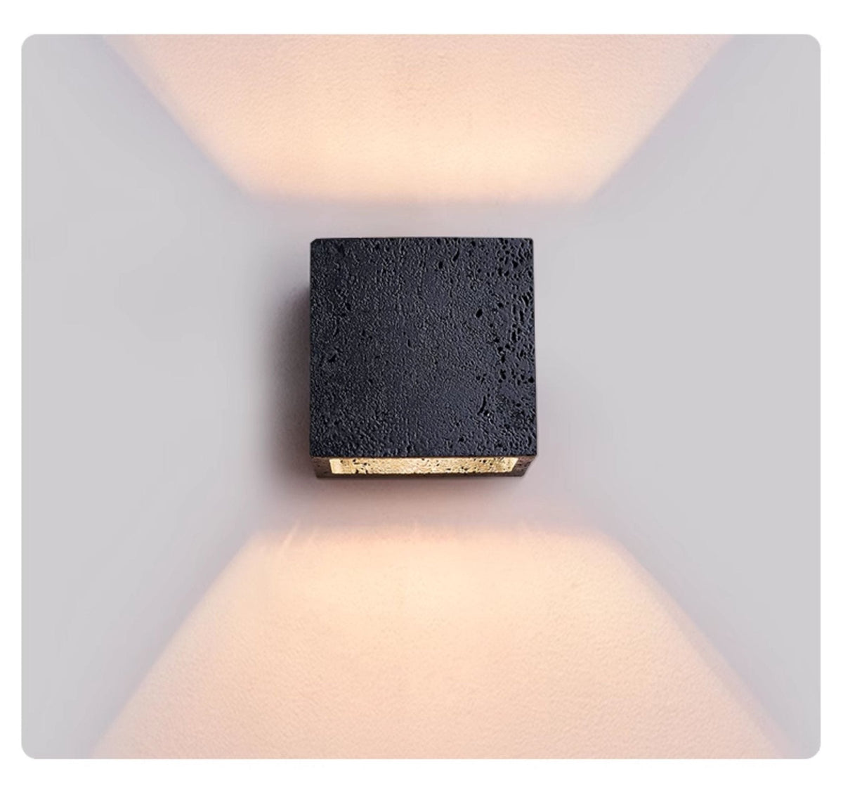 Vulcanis Cube Wall Sconce in Black Travertine with Golden Interior