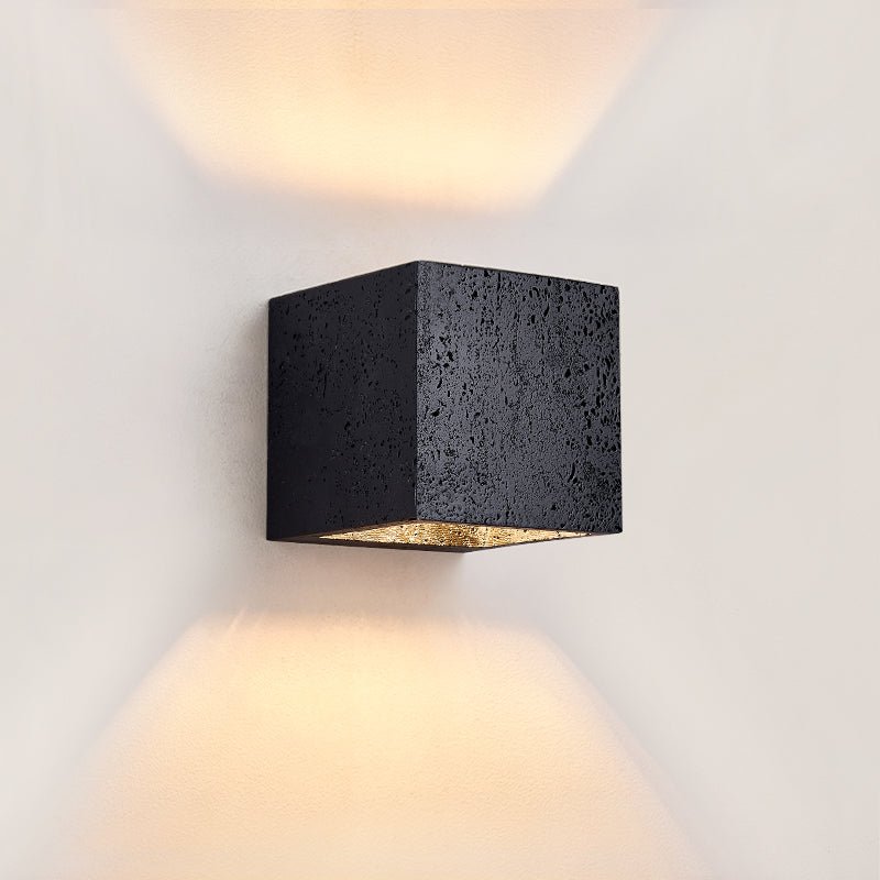 Vulcanis Cube Wall Sconce in Black Travertine with Golden Interior