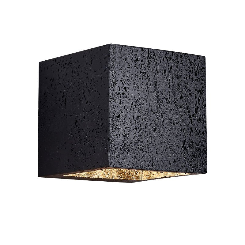 Vulcanis Cube Wall Sconce in Black Travertine with Golden Interior