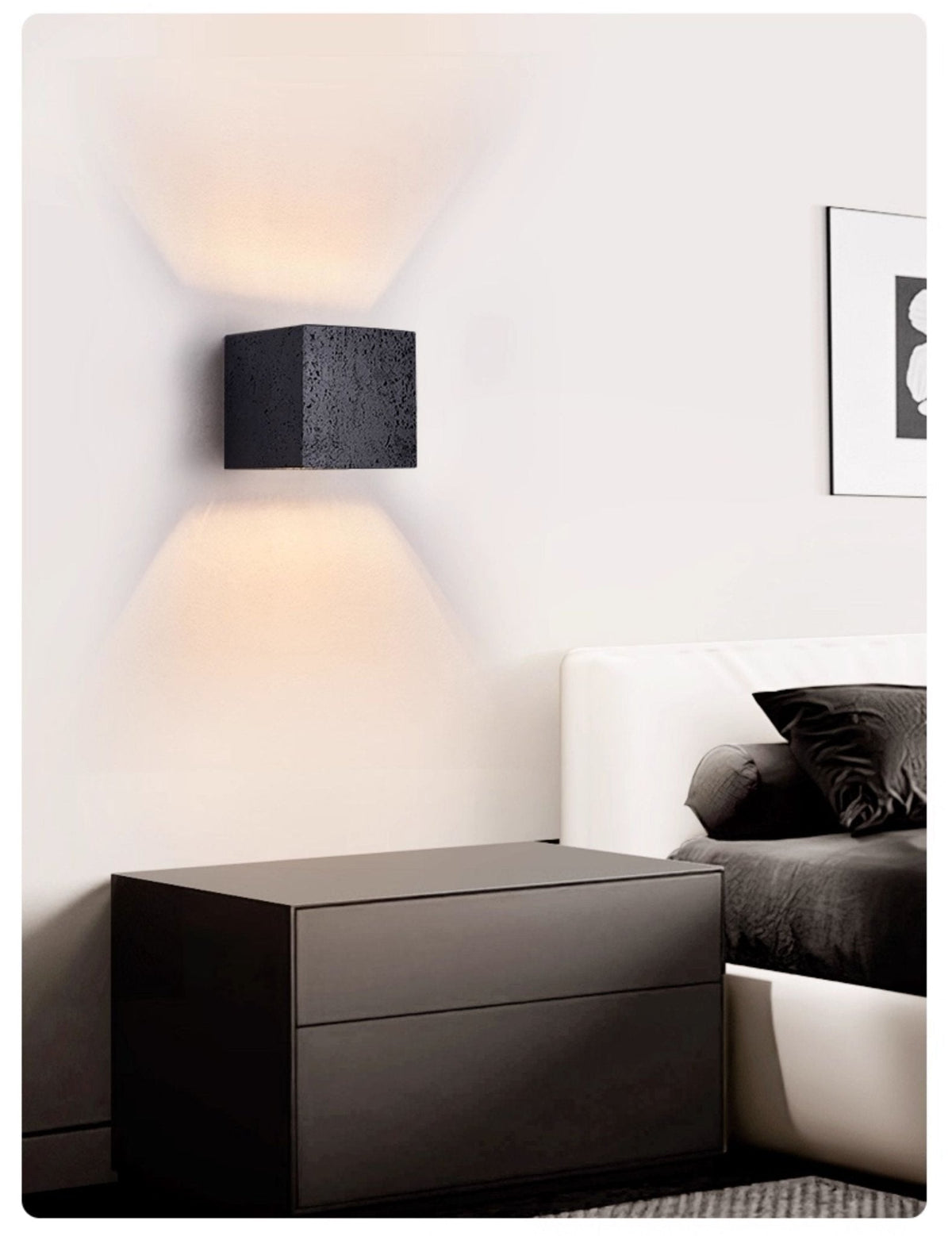 Vulcanis Cube Wall Sconce in Black Travertine with Golden Interior