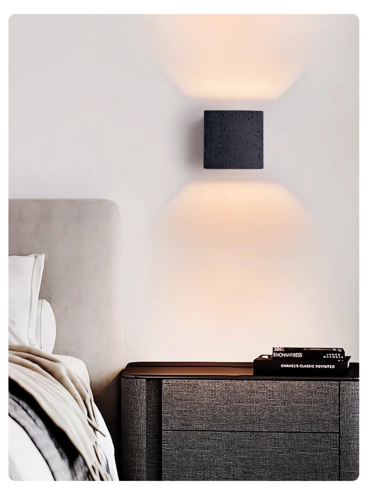 Vulcanis Cube Wall Sconce in Black Travertine with Golden Interior