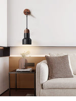 Vulkan Drop Wall Sconce in Black Travertine and Walnut