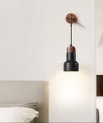 Vulkan Drop Wall Sconce in Black Travertine and Walnut