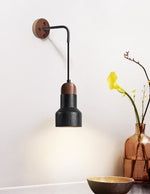 Vulkan Drop Wall Sconce in Black Travertine and Walnut