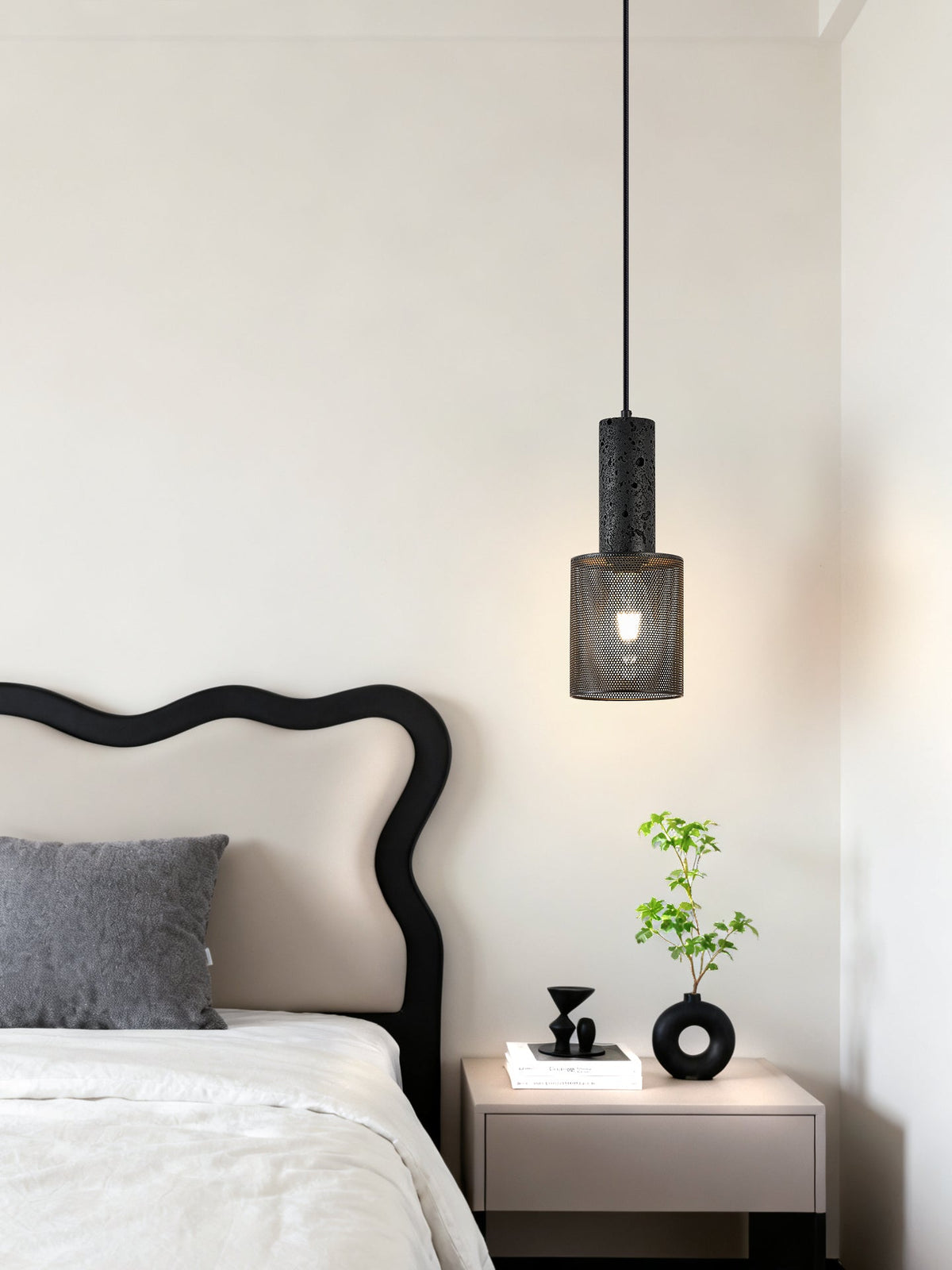 Vultex Mesh Pendant Light in Black Travertine and Metal