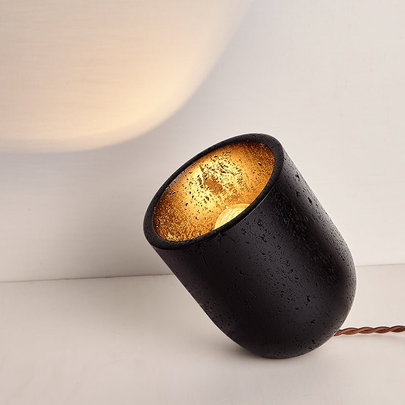 Vultrion Sculptural Black Travertine Table Lamp with Gold Leaf Interior
