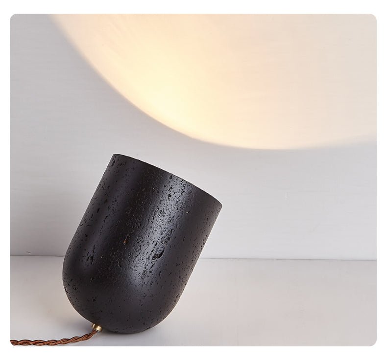Vultrion Sculptural Black Travertine Table Lamp with Gold Leaf Interior