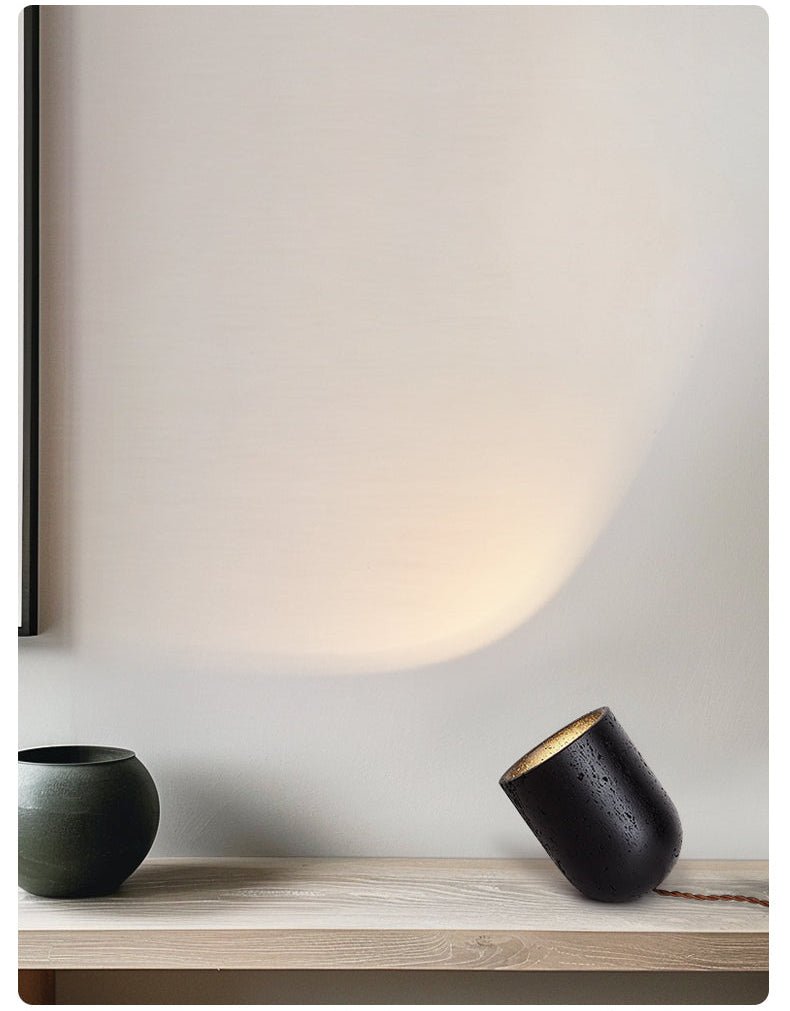 Vultrion Sculptural Black Travertine Table Lamp with Gold Leaf Interior