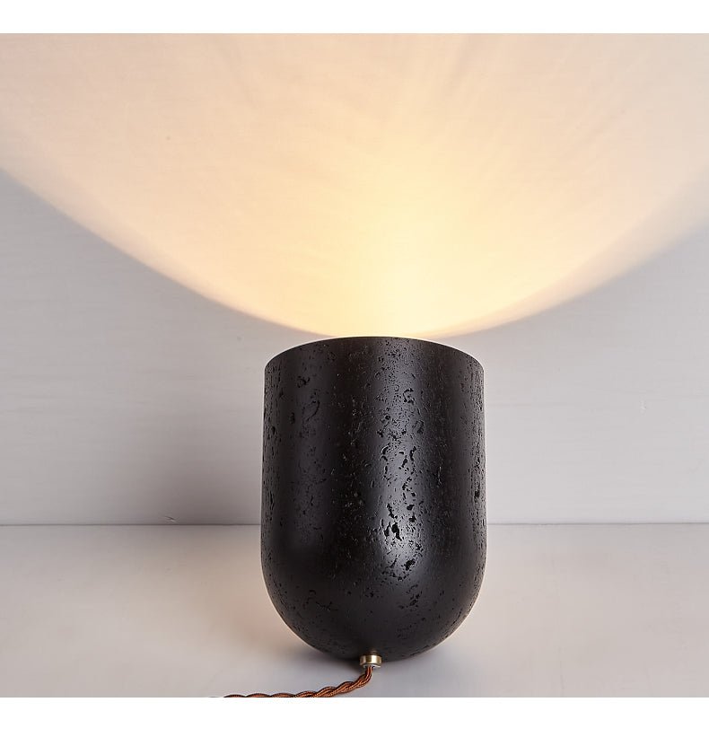 Vultrion Sculptural Black Travertine Table Lamp with Gold Leaf Interior