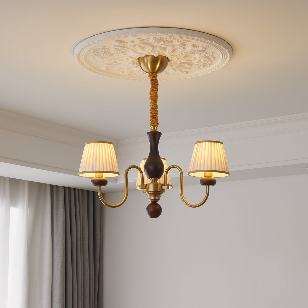 Walden Pleat Chandelier — Modern Wood & Fabric Pendant Light for Dining Room