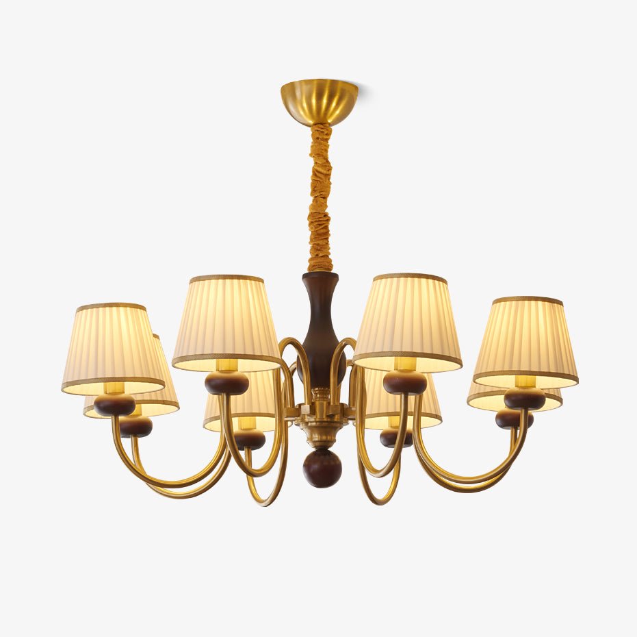Walden Pleat Chandelier — Modern Wood & Fabric Pendant Light for Dining Room
